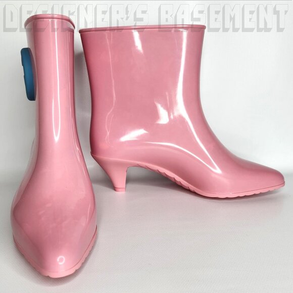 GUCCI 37 pink GENE blue Interlocking G logo rubber ankle RAINBOOT Booties 724458 - Picture 6 of 10